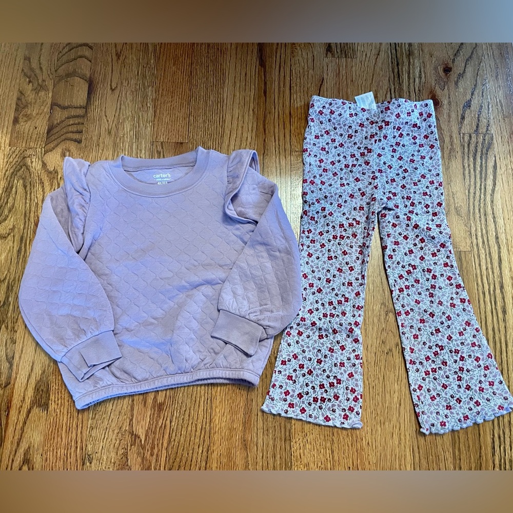 Purple Quilted Top and Floral Pants Set